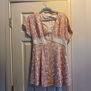 Altar'd State Rust Floral Mini Dress with White Lace Waist
